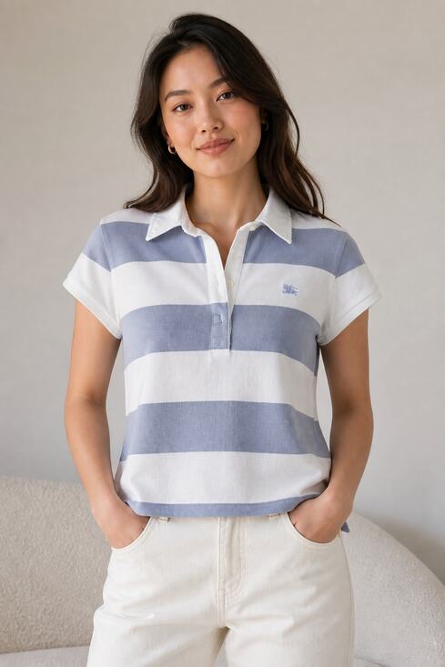 Burberry London Tops - Burberry London XL Blue White Stripe Polo Shirt